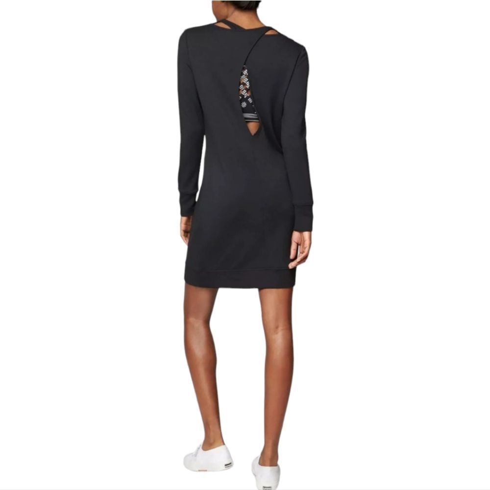 Athleta -1201 Nirvana Go-To Dress in Black Cross Back Long‎ Sleeve #209977 XXS